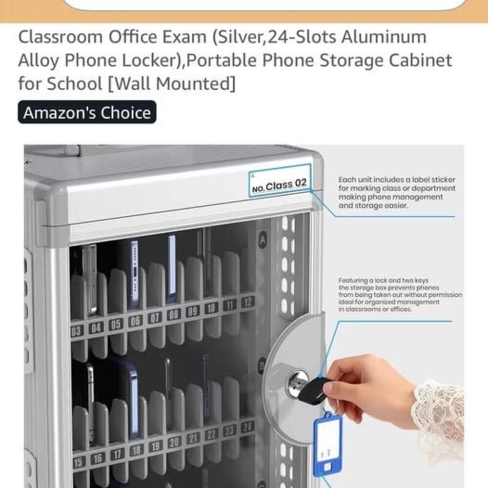 NEW Cellphone Lock Box with Key Silver,24-Slots Aluminum NEW IN BOX